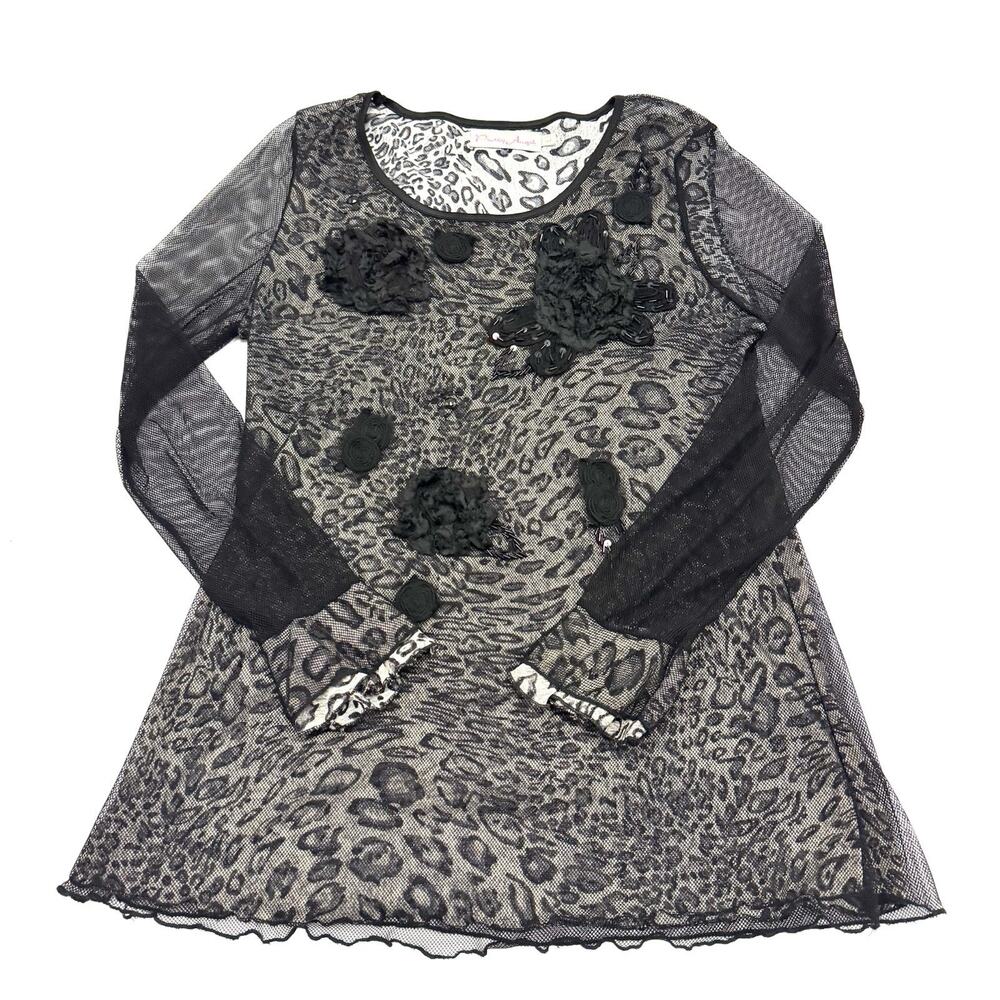 Vtg Y2K Large Top Mesh Animal Print Whimsigoth Fairy Grunge Witchy Gothic Silk